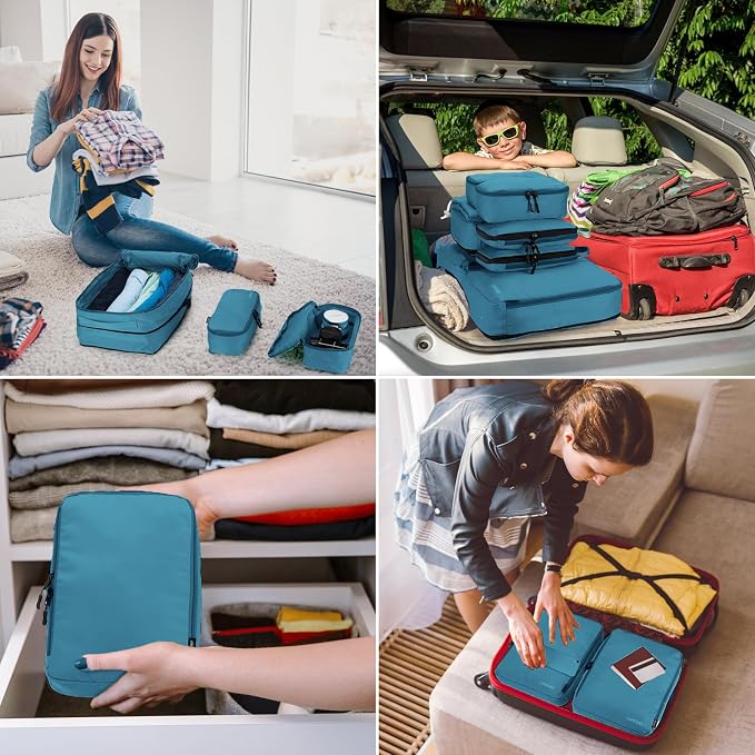 Compression Packing Cubes, Lumesner 8 Set Travel Packing Cubes for Carry on Suitcases, Compression Suitcase Organizers Bag Set & Travel Cubes (Blue, 8-piece) - Image 7