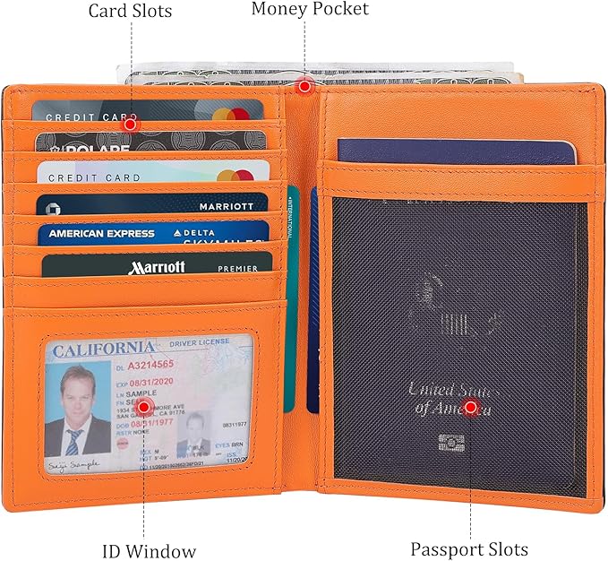 Polare Leather AirTag Passport Holder RFID Blocking Travel Bifold Wallet | Luxury Napa Cowhide Leather, AirTag Slot, Vintage Passport Cover Case, International Travel Wallet, Black/Brown - Image 3