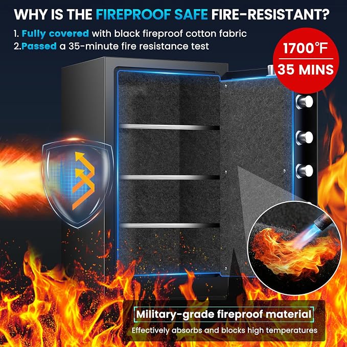 [ ] [ °] True Fire Proof Safe | 7.2 Cuft Large Fireproof Safe for Home With Removable Shelf, Heavy Duty Safe Box with Anti-theft for Cash Valuables - Image 4