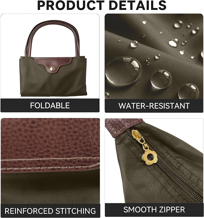 Nylon Tote Bag for Women, Lightweight Foldable Shoulder Tote with Zipper, Large Work Travel Bag for Everyday Use - Image 5