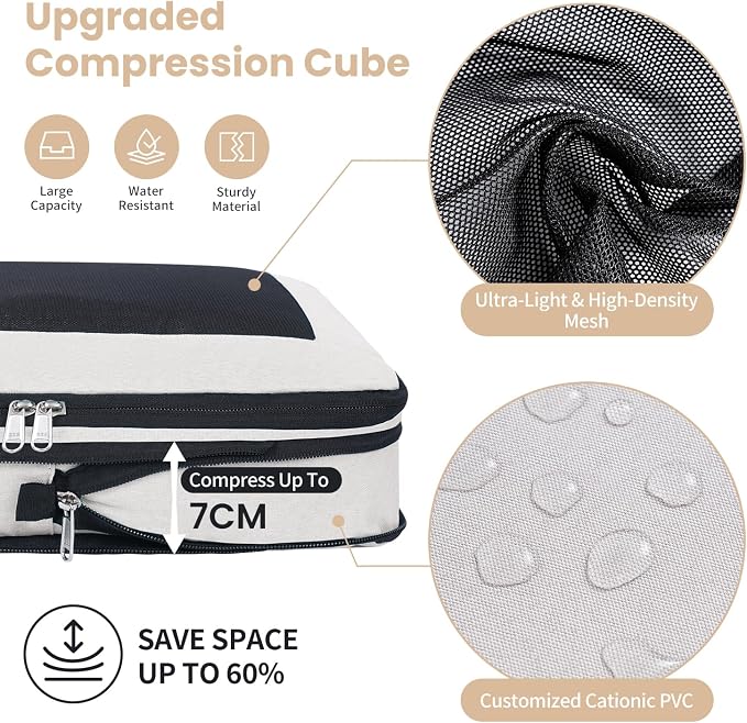 Compression Packing Cubes for Travel, Lightweight Vacation Travel Essentials, Travel Accessories for Suitcase Organizer Bags Set, Durable Luggage Organizer - Image 2