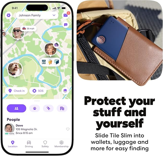 Life360 Tile Slim - Wallet Finder, Bluetooth Tracker and Item Locator for Luggage Tags, Passports and More. Both iOS and Android Compatible. Phone Finder. 1-Pack (Navy Blaze) - Image 3