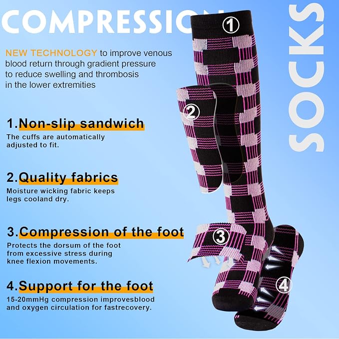 cerpite Compression Socks for Women & Men 6 Pairs Knee High Compression Socks 20-30 mmhg Best for Running,Nurse,Travel - Image 3