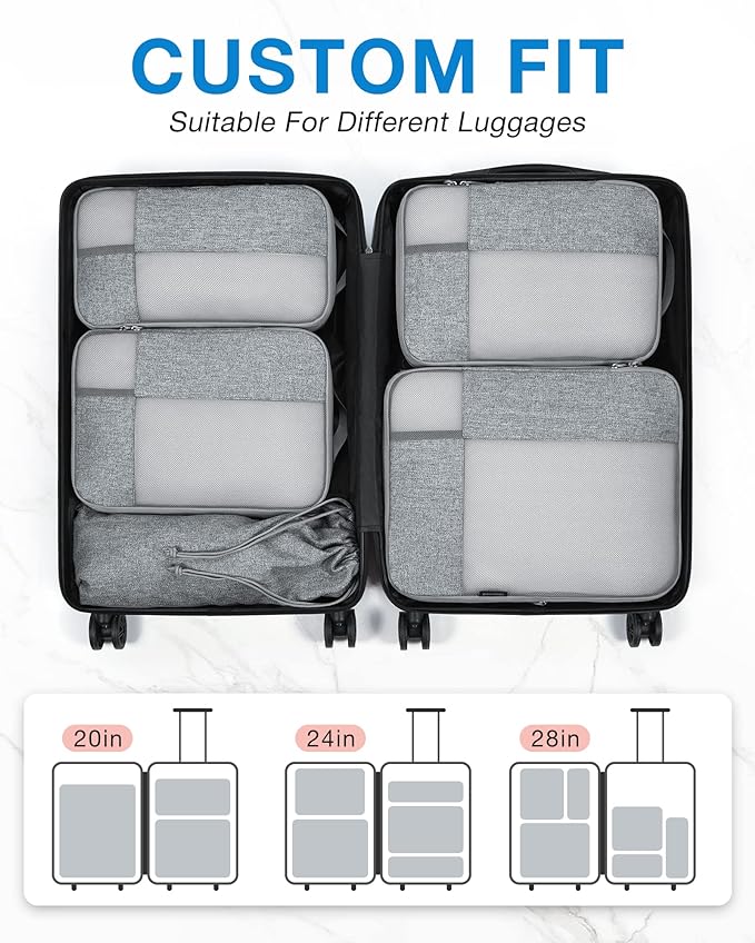 BAGSMART Compression Packing Cubes for Travel, Durable Travel Cubes for Carry-On Suitcase, 6 Set Cuise Ship Travel Essentials (1L+3M+1S+Shoe Bag), Grey | Fits 20/24/28in Carry-On Suitcases, Compressible Bags Streamline Cruise Travel Essentials, Sturdy ... - Image 3
