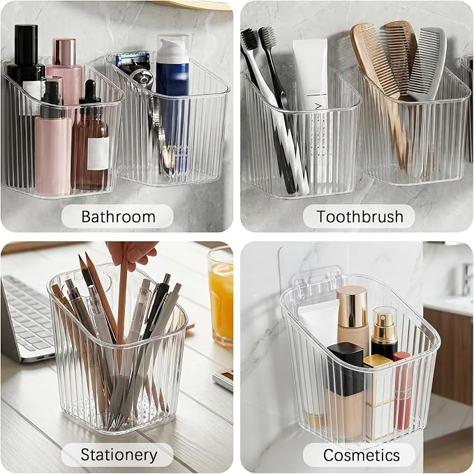 8 Pack Wall Mount Organizer, Cabinet Storage Bins with Self-Adhesive Hooks | Hanging Wall Mounted Storage Makeup Containers Stackable Storage Basket for Walls Pantry Office Kitchen Bathroom - Image 5