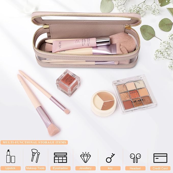 Pinkmik Makeup Brush Case Clear Travel Cosmetic Bag, Pink | Toiletry Bag, With Zipper, Small Purse Organizer, Car Essential Bag for Women - Image 5