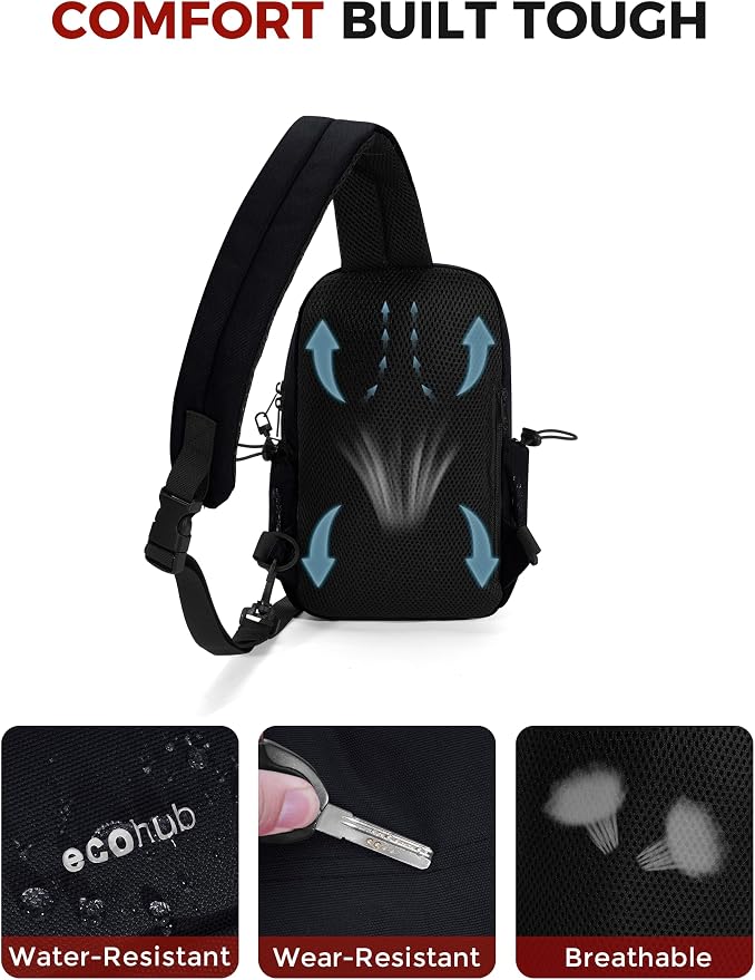 ECOHUB Crossbody Bags for Women Men, Anti-Theft RFID Blocking Sling Backpack Water Resistant Chest Shoulder Daypack, Black - Image 6