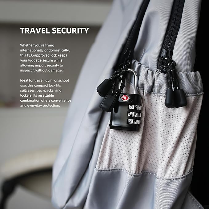 TSA Locks for Luggage, Combination Lock for Locker, Travel Essentials Padlock Combination, Combo Small Padlock for Gym Locker, Suitcase, Gun Case, Backpack, Bag, Zipper, Box, Cabinet - Image 5