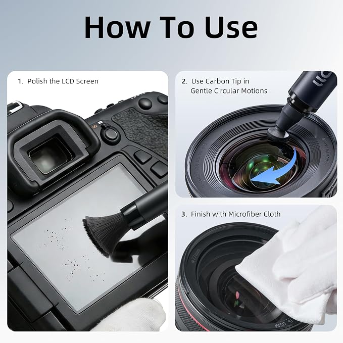 llano 2-in-1 Lens Cleaning Pen, Camera Cleaning Kit | with Soft Brush Replaceable Carbon Powder Tip,Nano-Fiber Cleaning Cloth, for Screen of Computer PC MacBook iPhone Camera - Image 2