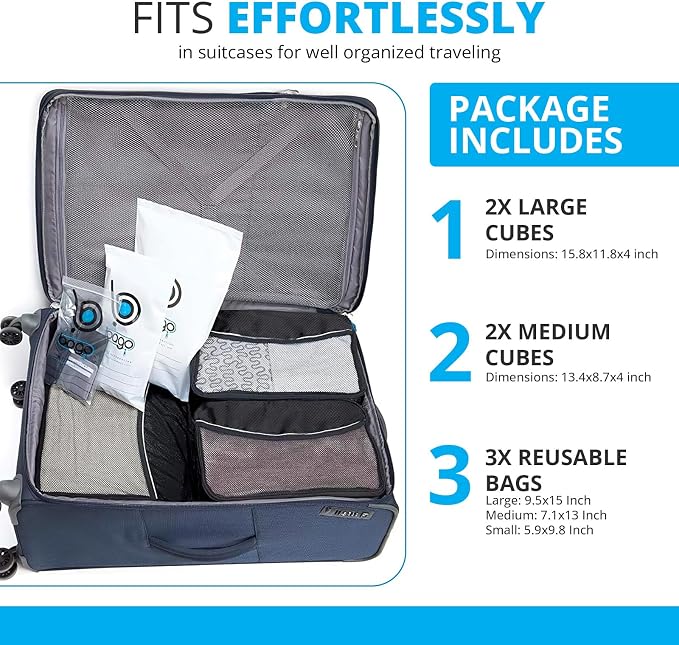 bago 7 Pcs Packing Cubes for Travel - 4 Travel Packing Cubes for Suitcases with 3 ZipLock Bags - Luggage Organizer Bags to Get Maximum Storage, Save Time & Effort to Pack (Black) - Image 5