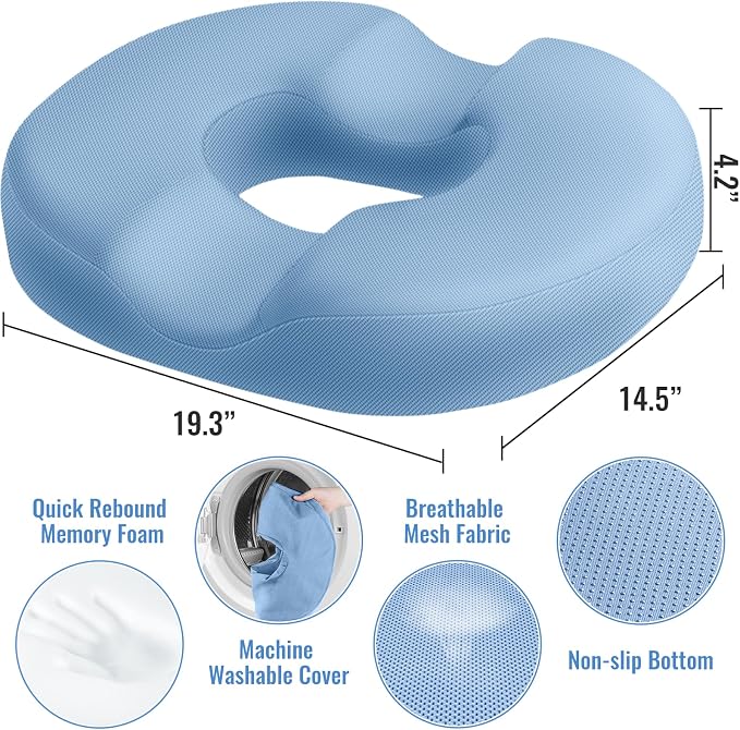 CloudBliss Donut Pillow Stadium Seat Cushion for Tailbone Pain Relief and Hemorrhoids, Memory Foam Seat Chair Cushion, Portable Seat Cushions for Bleachers, Car, Home & Office - Image 2