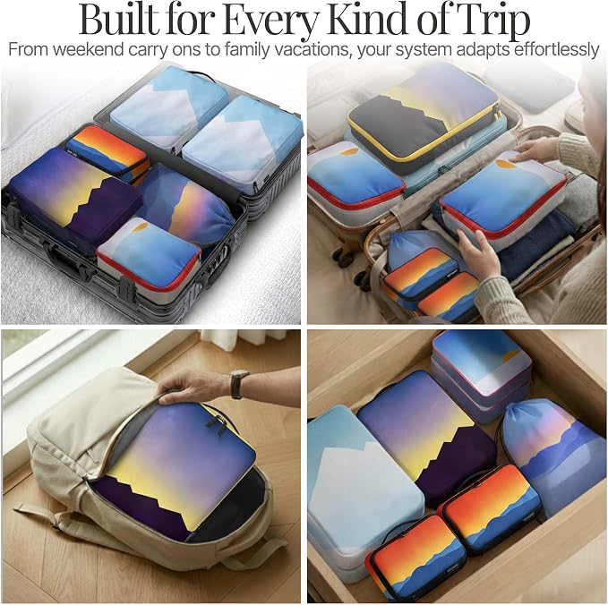 8 pcs Compression Packing Bags Cubes Set with HybridMax Double-Capacity Design - Packing Cubes for Travel Compression to Maximize Limited Luggage Space, Vista - Image 8