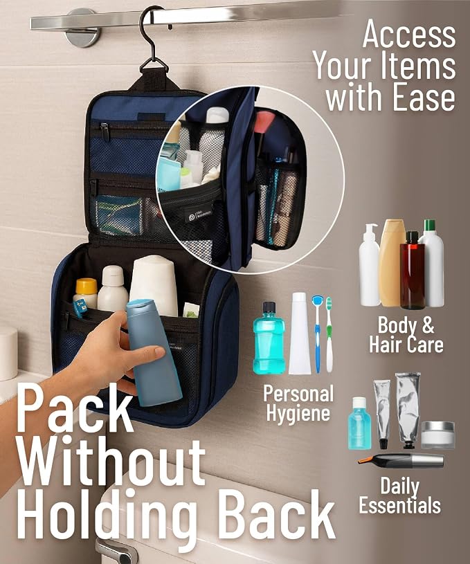 D&D Wanderlust D&D Hanging Travel Toiletry Bag for Men and Women – Cosmetics, Makeup and Toiletries Organizer Kit with 10 Compartments - Image 3