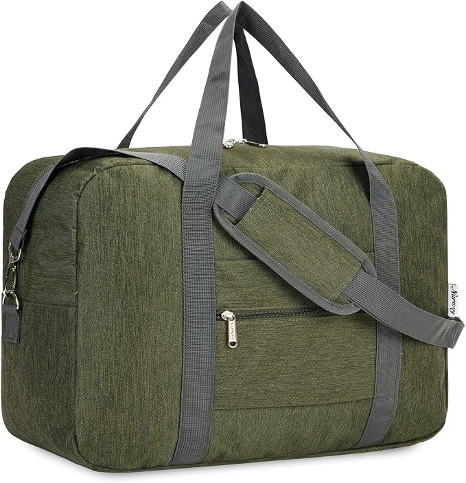For Spirit Airlines Personal Item Bag 18x14x8 Foldable Travel Duffel Bag Tote Duffle Carry on Luggage for Women and Men 30L (Army Green (With Shoulder Strap)) by Narwey