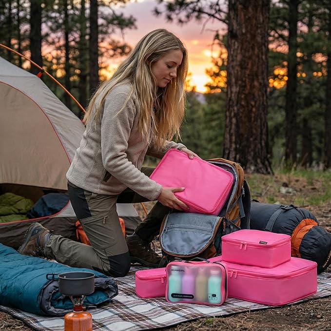6 Set Compression Packing Cubes for 7–14 Day Travel, Rose Red | Nylon Oxford Fabric, Full Breathable Mesh, Reinforced Double-Zipper, Small to Large Size Bag, Expandable Packing System - Image 6
