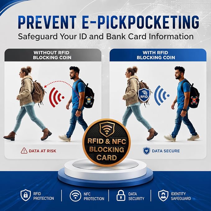SaiTech IT 5 Pack Round Shape RFID Blocking Card for Credit Card, Black | Slim Anti-Theft Contactless NFC RFID Blocker Protector, Easily Fit into Wallet and Purse, for Men & Women - Image 3