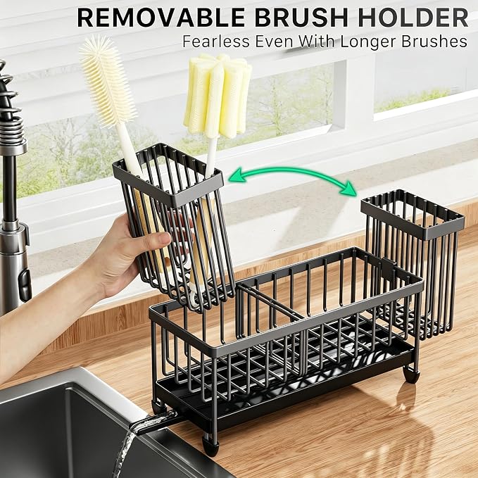 Cisily Sponge Holder for Kitchen Sink, Sink Caddy Organizer with High Brush Holder, Kitchen Countertop Organizers and Storage Essentials, Rustproof 304 Stainless Steel (Dark Grey, 9.25″) - Image 4