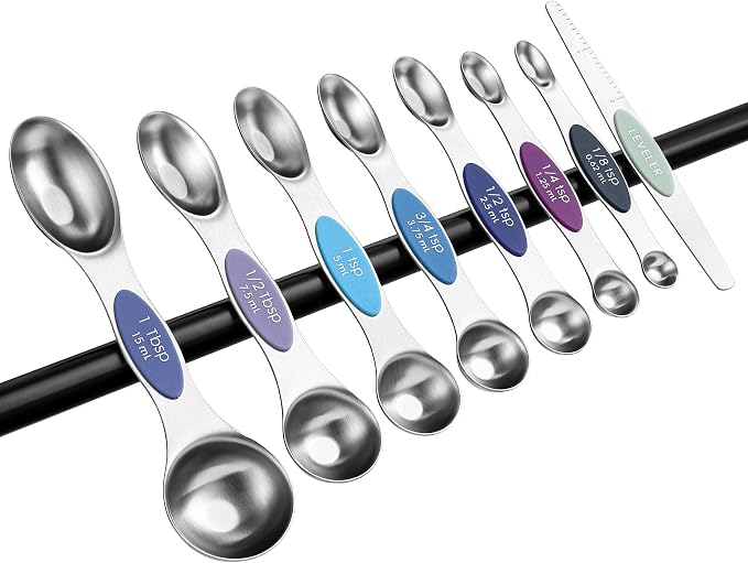 Spring Chef Stainless Steel 8 Magnetic Measuring Spoons Set, Winter Frost | Dual Sided Metal Teaspoon & Tablespoon Measuring Spoons with Leveler for Dry & Liquid Ingredients, Fits in Kitchen Spice Jars - Image 9