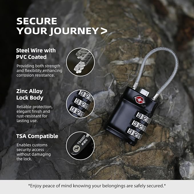 Luggage Locks TSA Approved Travel Essentials, TSA Locks for Luggage, 3 Digit Combination Padlock with Code, Combo Small Padlock for Suitcase, Backpack, Bag Zipper, Locker, Gun Case, 1-Pack - Image 2