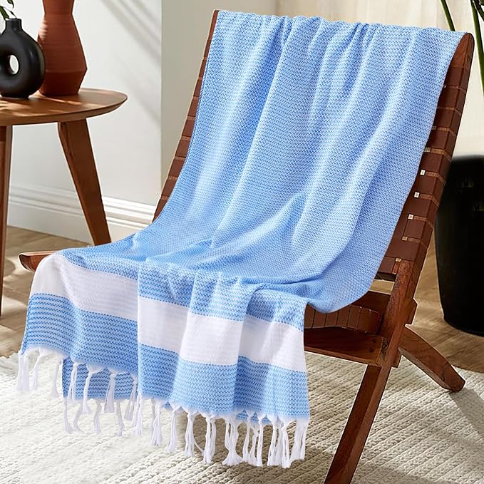 Blue Woven Throw Blanket Lightweight Large Soft Nautical Shark Lake House Kids Teen Boy Baby Nursery Decor Bedroom Bed Living Room Accessories Sofa Couch Chair Cover Decorative New Apartment Essential by genovega