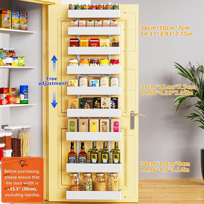 Moforoco White 9-Tier Over The Door Pantry Organizer, Pantry Organization And Storage, Metal Hanging Spice Rack Shelves Door - Image 2