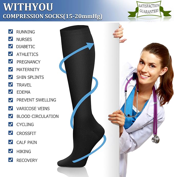 WITHYOU Compression Socks 15-20 mmHg is Best Athletic for Men & Women Running Flight Travel Nurses Pregnant - Image 7