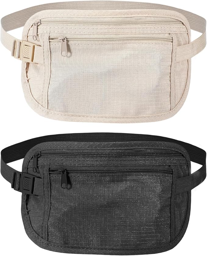 2 Pcs Travel Money Belt for Women,Hidden Money Pouch for Travel,Undercover Anti-Theft Travels Moneys Belt Under Clothes for Cash Cards Passport Keys Mobile Phone for Men Women by Unknown