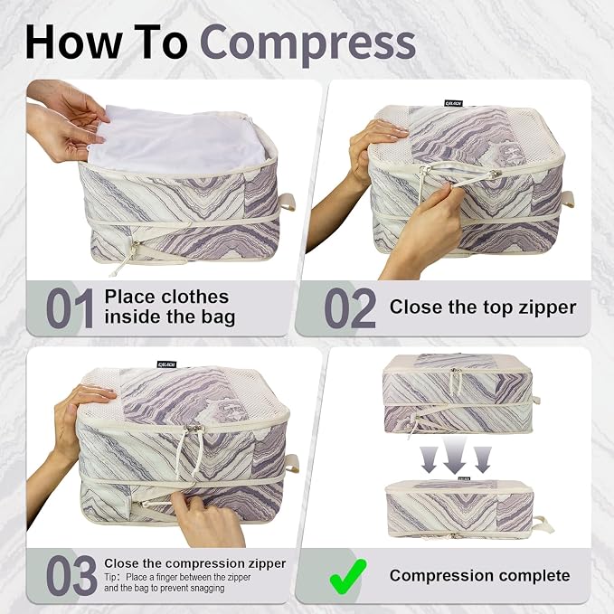 Extra Large Compression Packing Cubes for Carry On, 4 Set Lightweight Travel Packing Organizers with Breathable Mesh, Expandable Compression Cubes for Travel, Marble Pattern - Image 3