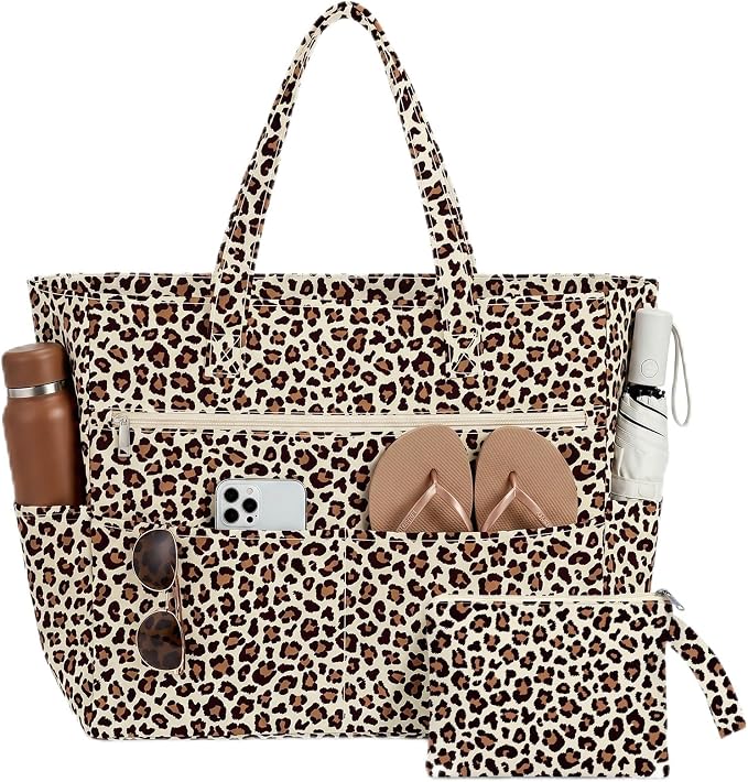 Large Beach Bags for Women, Waterproof Sandproof Beach Tote Bags Swim Pool Bags with Zipper & Wet Pocket Family by Unknown