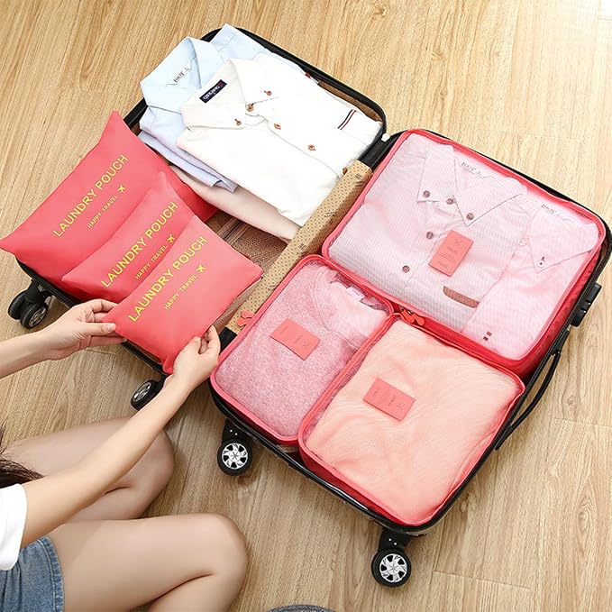 6 Set Packing Cubes for Travel Luggage Organizer Bags Reusable washable Suitcase Packing Cubes Set Travel Accessories Essentials (Watermelon Red‌) - Image 8