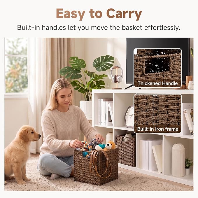 StorageWorks 11 inch Cube Storage Bins, Wicker Storage Cubes 11x11x11,Brown | 2-Pack, Handwoven Square Cubes Baskets, Foldable Paper Rope Baskets for Organizing, Square Baskets, Wicker Basket for Storage - Image 4