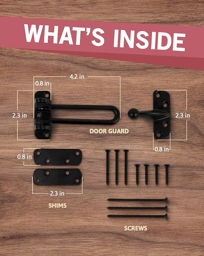 Jack N’ Drill Swing Bar Door Lock Durable Door Guard for Back & Front Doors, Childproof Door Security Made from Reinforced Diecast Metal for Home Security (Black, 2 Pack) - Image 2