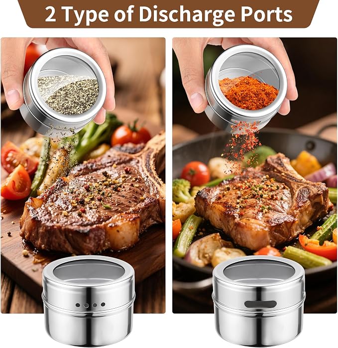 12pcs Stainless Steel Spice Jars, Magnetic Condiment Tins Magnetic Spice Jar With Clear Lid And Holes Sift&Pour - Easy To Clean - Image 4