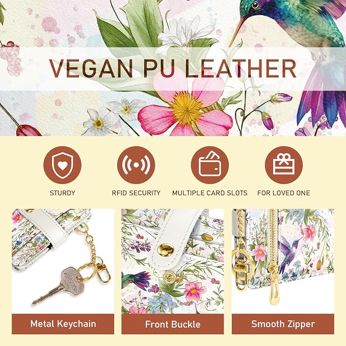 Jogjam Hummingbird Bird Rfid Women Wallet, Small Slim Credit Card Holder | PU Leather Bifold Cash Zipper Coin Pocket ID Window, for Female Ladies Teen Girls Girly Gifts - Image 6