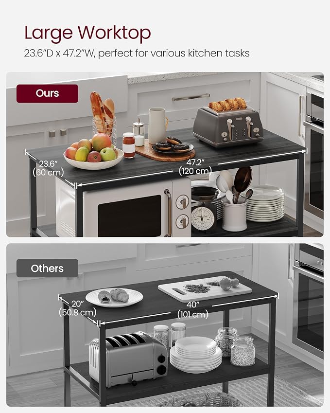 VASAGLE Kitchen Island with 3 Shelves, Storage Cabinet, Steel Structure | Kitchen Shelf with Large Wooden Worktop, 47.2 Inches Width, Gray Oak and Matte Black, BARNET Collection UKKI001B42 - Image 5