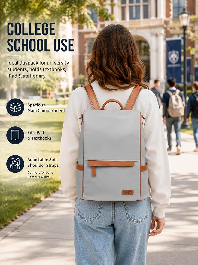 Anti Theft Backpack Purse for Women Lightweight Casual Travel Daypack Beige - Image 6