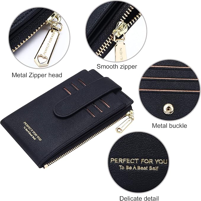 Badiya Slim Women Wallet RFID Blocking Bifold Compact 9 Card Slots Holder Wallets Soft Leather with Zipper Coin Pocket 2 ID Window - Image 6