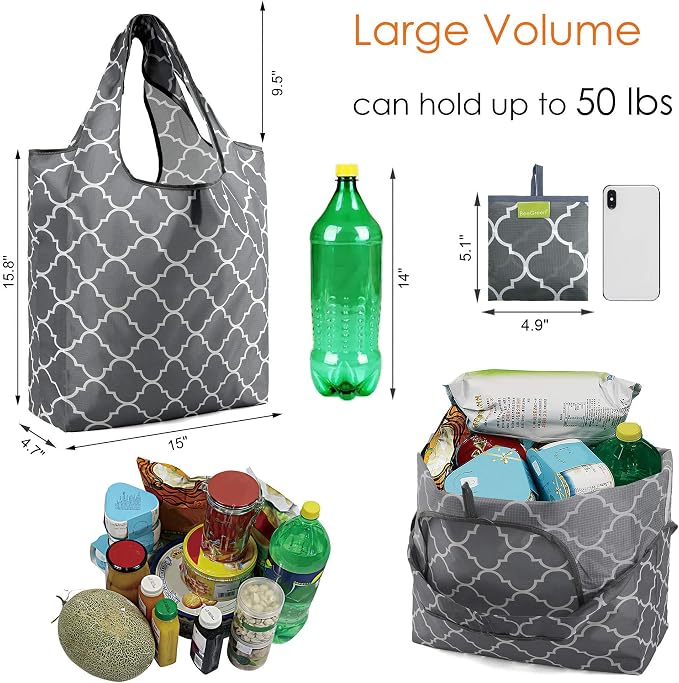 BeeGreen Grocery Bags | Reusable Gift Bags, Large Tote for Women & Foldable Beach Bag - 6 Pack Reusable Bag With Handles | Collapsible Cute Cloth Storage for Market, Holiday & Shopping | Washable​ - Image 3