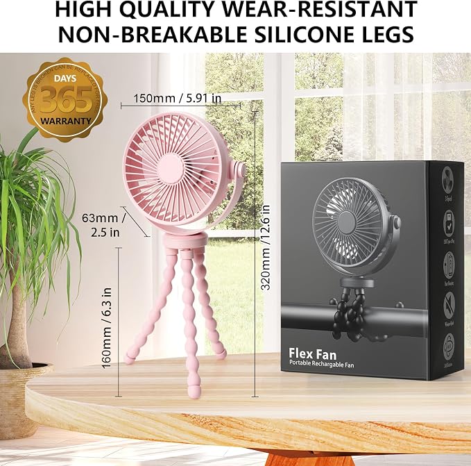 snawowo Mini Portable Stroller Fan, 3000mAh Battery Operated Personal Small | Handheld Fan with Flexible Tripod, 360° Rotate 3 Speed Rechargeable Clip On for Car Seat Crib Treadmill Travel Camping - Image 6