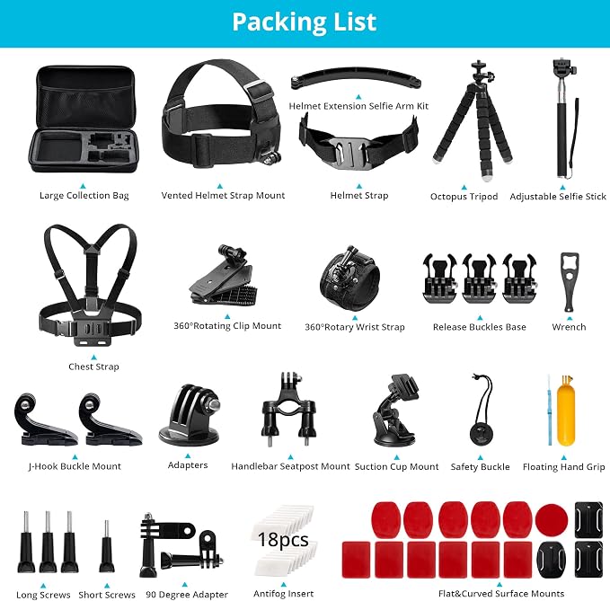 AKASO 60 in 1 Action Camera Accessories Kit | Compatible with AKASO EK7000/EK7000 Pro/Brave 4/Brave 7 LE/Brave 7/Brave 8/V50X/GoPro Hero 13 12 11 10/DJI Omso Action - Image 2