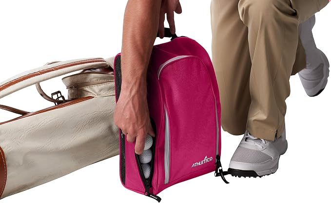 Athletico Golf Shoe Bag - Zippered Shoe Carrier Bags With Ventilation & Outside Pocket for Socks, Tees, etc. (Pink) - Image 9