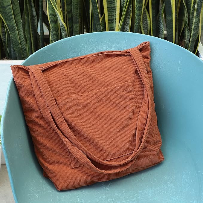 WantGor Women Corduroy Tote Bag, Large Shoulder Hobo Bags Casual Handbags | Big Capacity Shopping Work Bag - Image 3