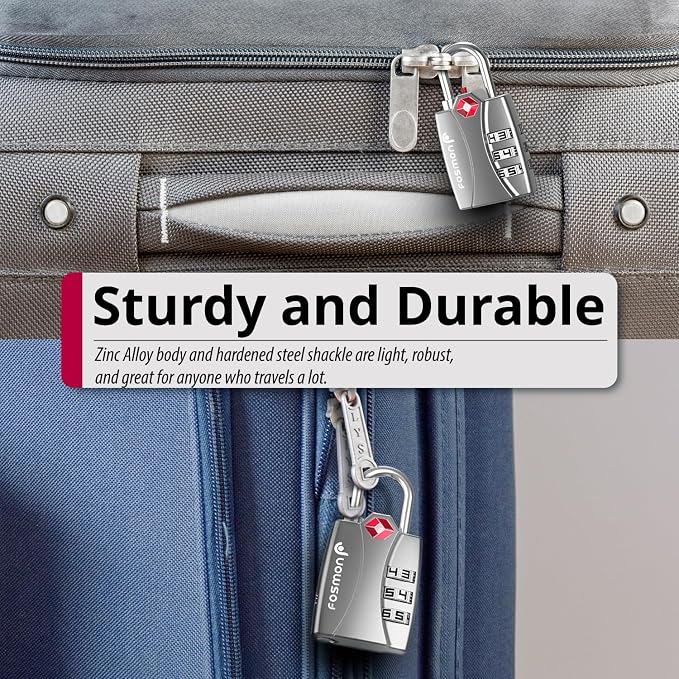 Fosmon TSA Approved Luggage Locks, 3 Digit Padlock, 2 Pack Silver | Open Alert Indicator, Alloy Body Padlock, Suitcase Travel Lock, Backpack Zipper Anti Theft, Gym Locker Security - Image 4