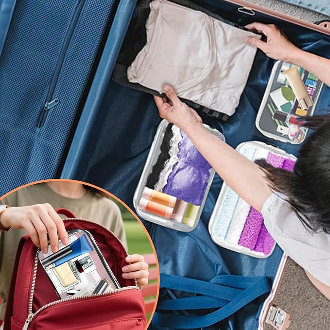 AURUZA Clear Makeup Bag,Portable Travel Toiletry Bags with Zipper, TSA Approved Clear Organizer Bags, PVC Cosmetic Pouch for Airport Airline Compliant - Image 7