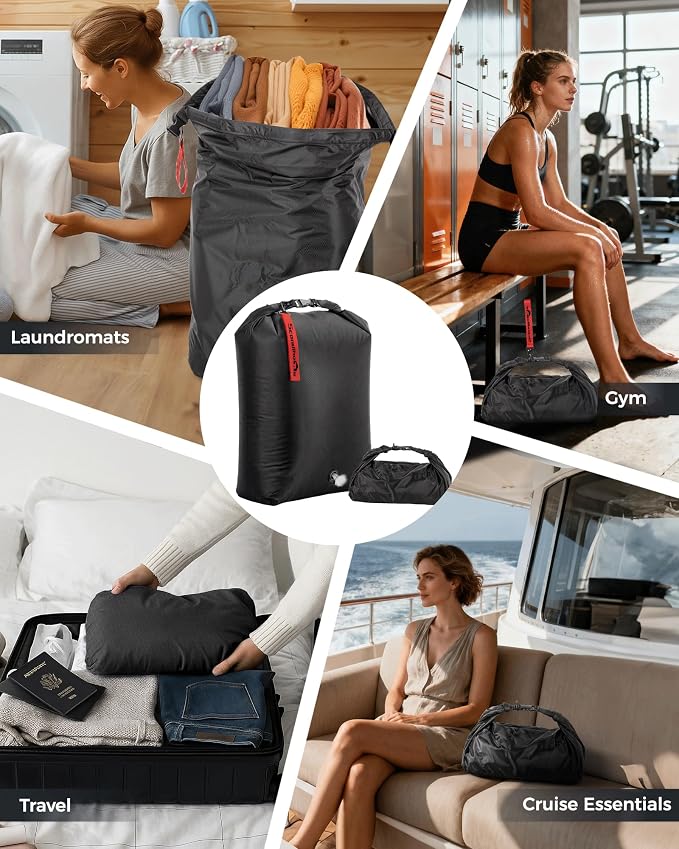 Travel Compression Laundry Bag, Pump-Free Vacuum Space Saver Bag for Dirty Clothes, Reusable Waterproof Wet Dry Bag, Travel Laundry Bag for Luggage, Packing, Suitcase (1 Pcs)（Black, L) - Image 6