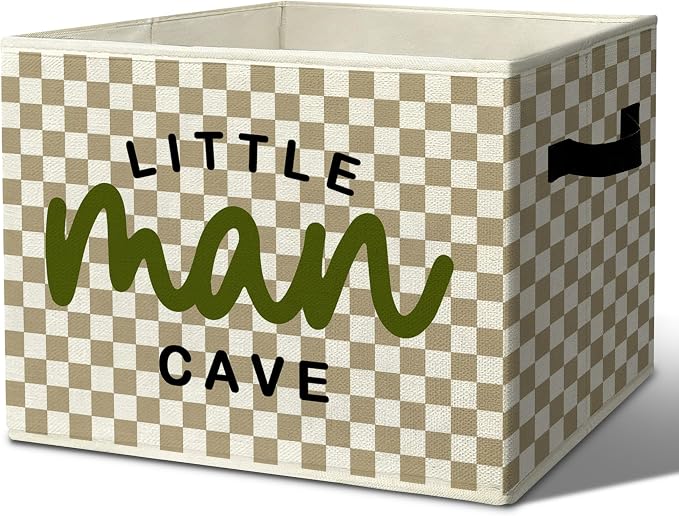 Boys Nursery Inspirational Storage Bins Box with Handles Organizer Basket | positive foldable basket for organizing, neutral gingham collapsible toys clothes for playroom toddler bedroom, 10x14 in by Unknown