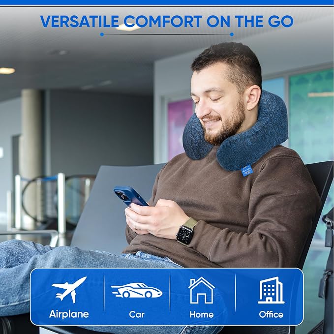 W.S. Sells Travel Neck Pillows for Airplanes - Pure Memory Foam with Ergonomic Design & Breathable Fabric - Travel Pillows for Airplanes & Cars - Set of Travel Essentials with Sleep Mask & Ear Plugs - Image 9