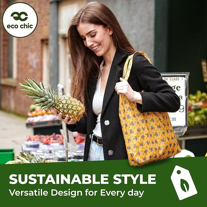 ECO CHIC Foldable Reusable Grocery Bags - Lightweight, Recycled & Reusable Shopping Bag - Waterproof Packable Tote - Image 2
