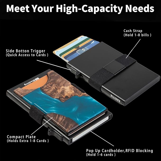 Slim Card Holder Wallet for Men, Minimalist RFID Blocking Pop Up Wallet, Smart Metal Business Card Case Holds 12 Cards, Money Clip, Front Pocket Wallet, Gifts for Men - Image 7