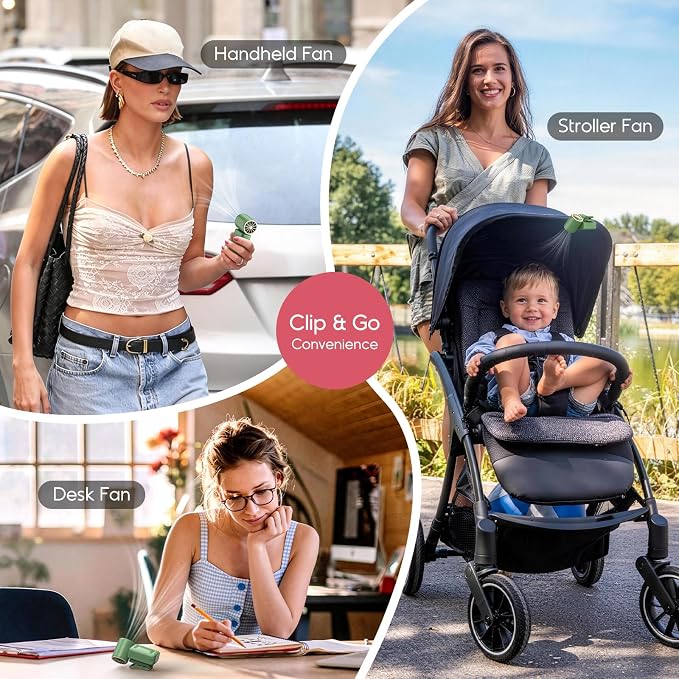 Clip-On Portable Fan for Strollers Travel, Rechargeable Turbo Personal Fan | Clip to Bag Strap Hat Stroller Shirt Desk Car Seats, Small 4 Speed 360° Rotate, Led Display, Turbo 13500RPM, Travel Essential - Image 3
